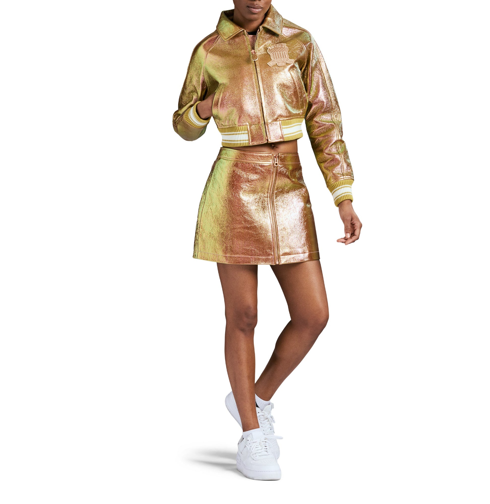 Limited Edition Cropped Metallic Icon Jacket | Rose Gold