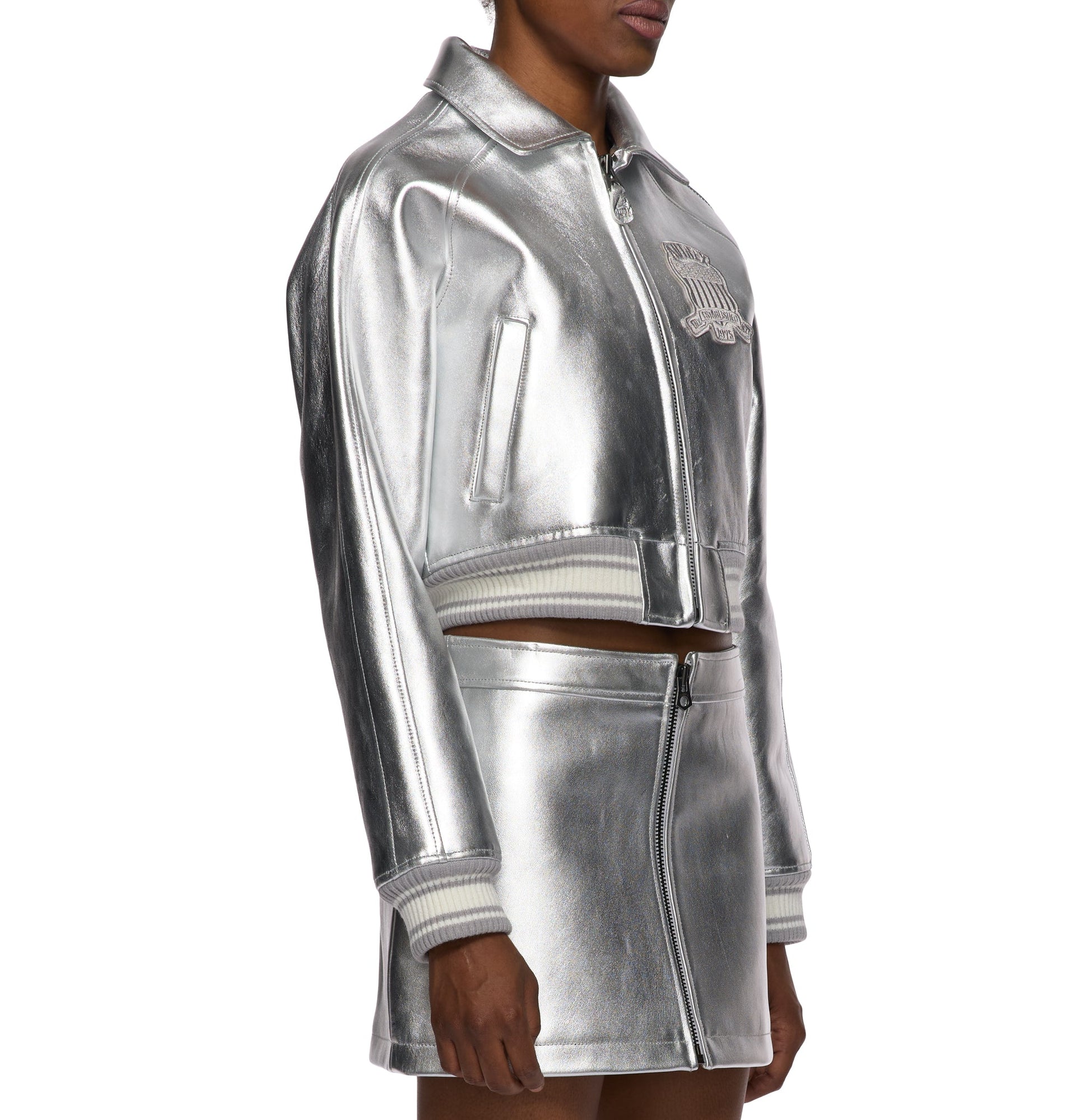 Limited Edition Cropped Metallic Icon Jacket | Silver