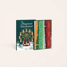 Fragrance set packaging with ferris wheel illustration on a white background