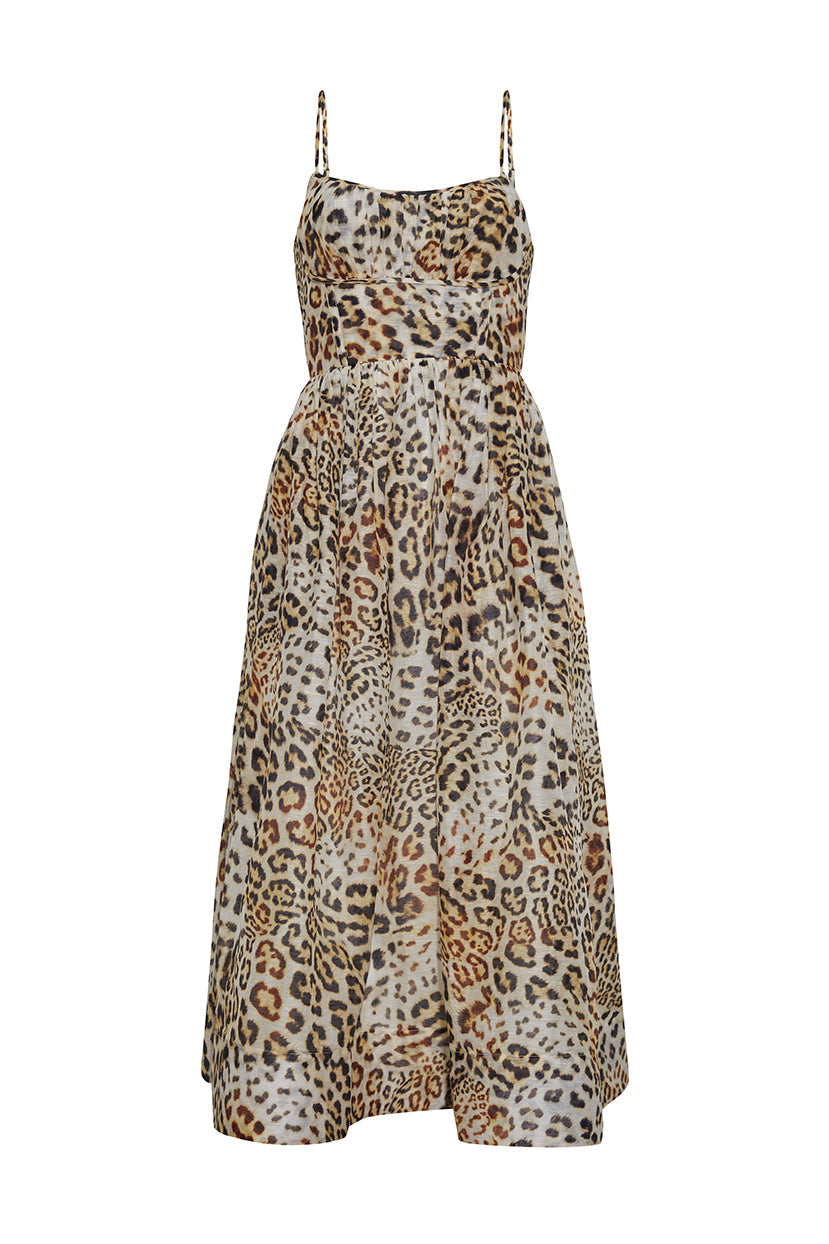Alba Silk Linen Midi Dress | Cheetah Natural