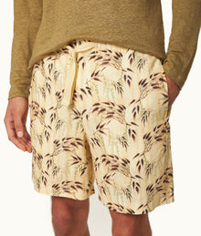 Alex Relaxed Fit Catkin Print Drawcord Linen Shorts | Latte