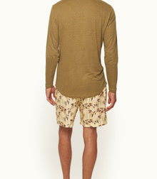 Alex Relaxed Fit Catkin Print Drawcord Linen Shorts | Latte