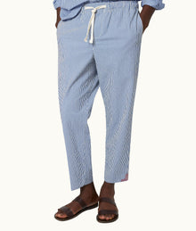 Alex Seersucker Seersucker Relaxed Fit Drawcord Trousers | Blueberry/White Stripe