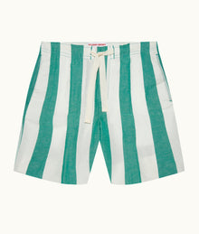 Alex Stripe Relaxed Fit Striped Drawcord Linen Shorts | Green/White Sand