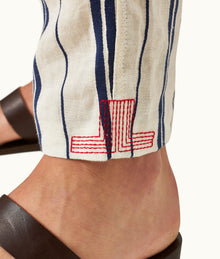 Alex Stripe Stripe Relaxed Fit Linen-Cotton Drawcord Trousers | Azul Blue/Cashew