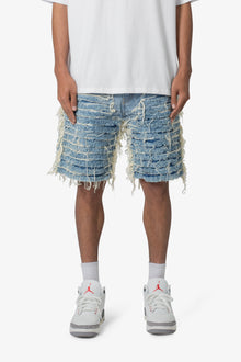 Allover Frayed Denim Shorts | Blue