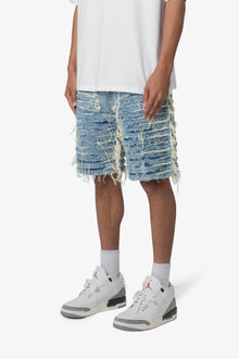 Allover Frayed Denim Shorts | Blue