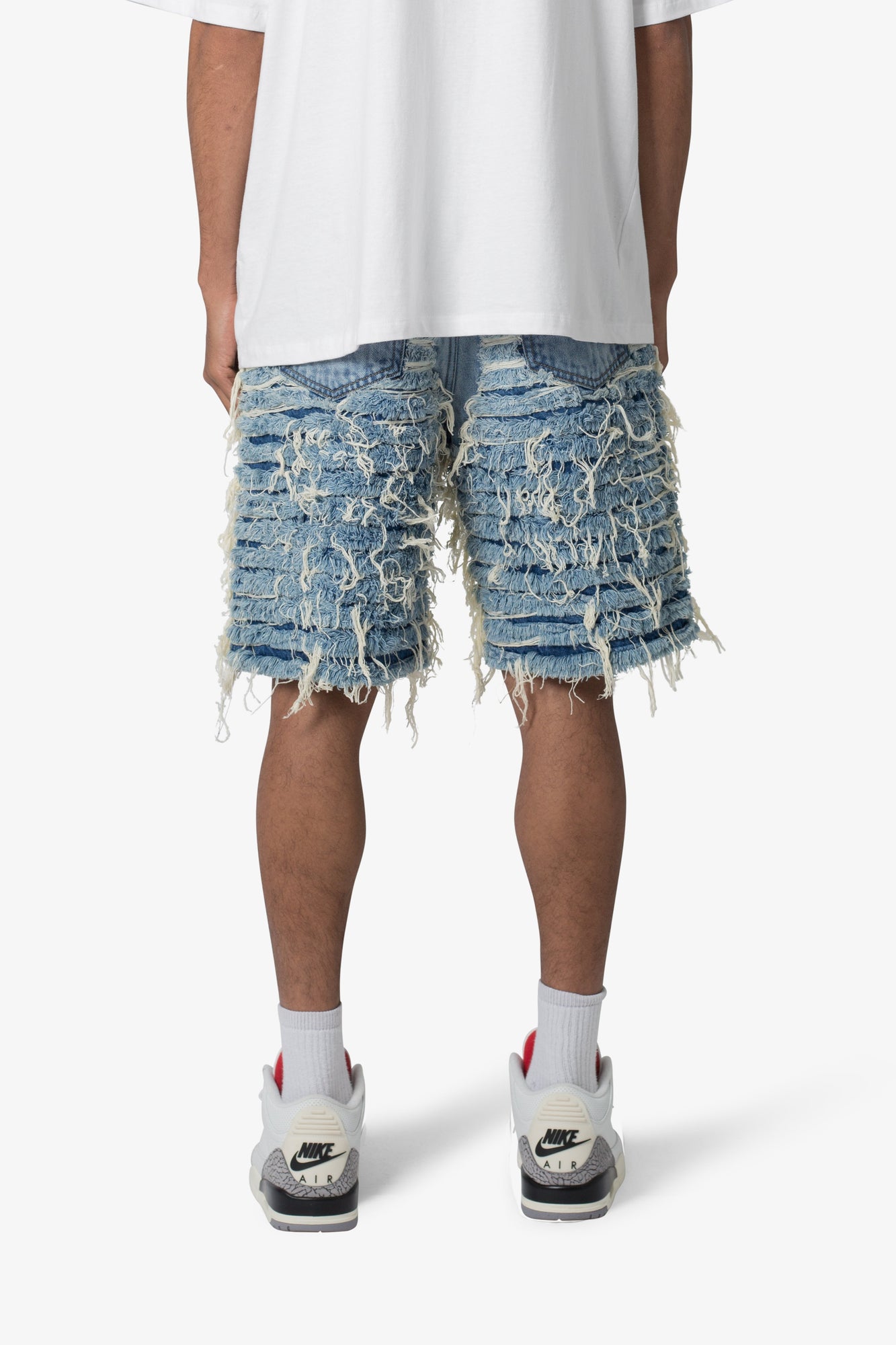 Allover Frayed Denim Shorts | Blue
