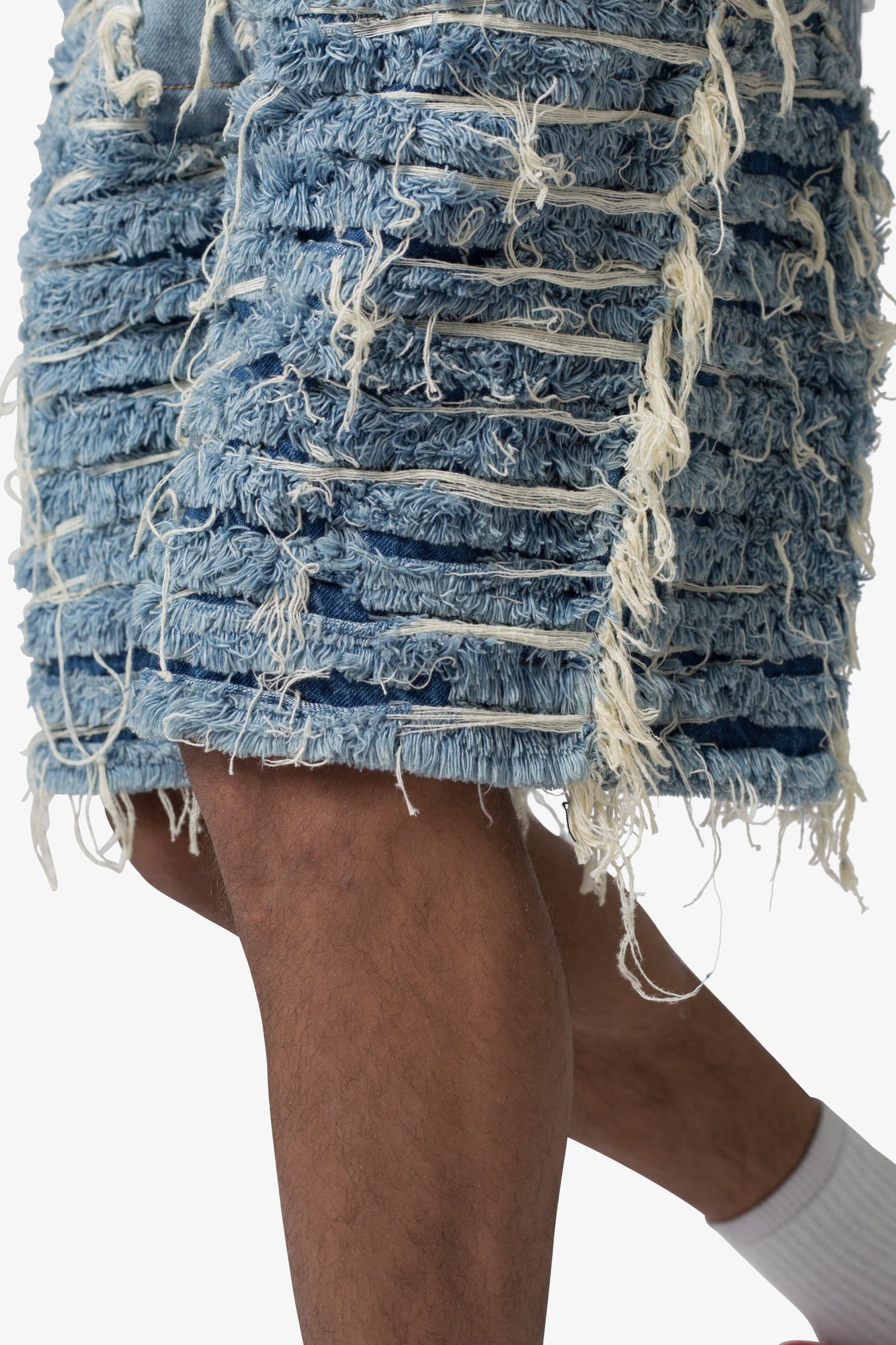 Allover Frayed Denim Shorts | Blue