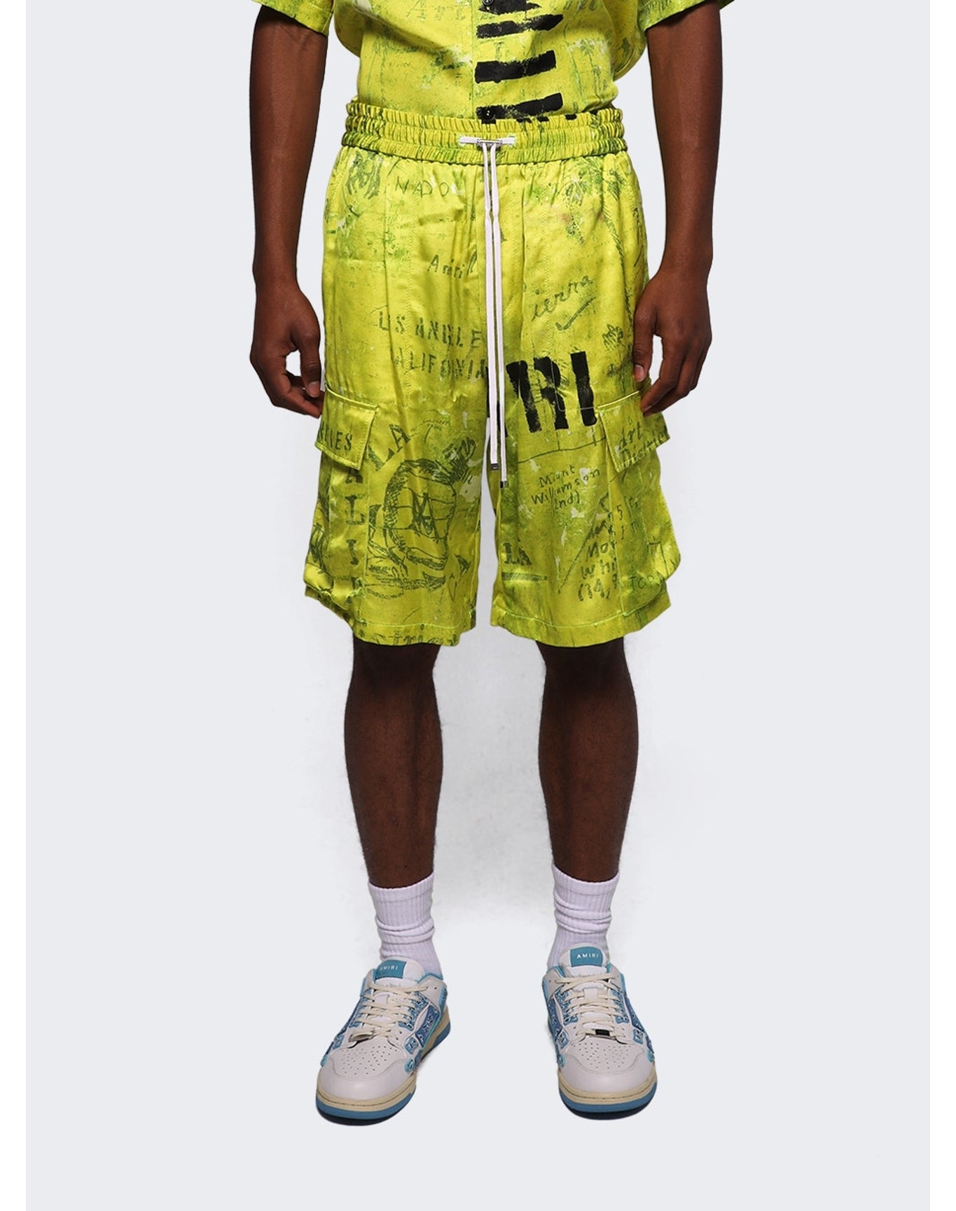 Amiri | Men | Army Stencil Cargo Shorts | Lime Green