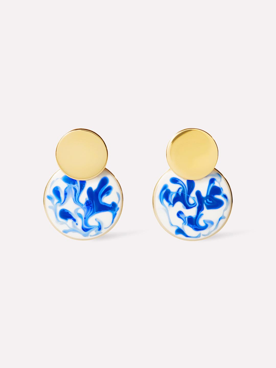 Mini Kinoko Earrings | 14K Gold on Brass | Marble Blue Enamel