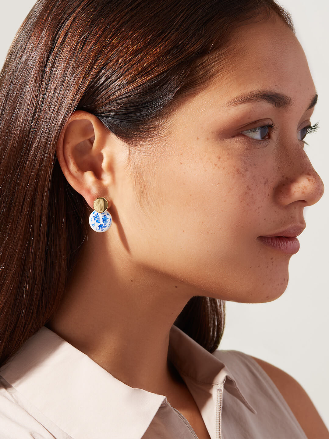 Mini Kinoko Earrings | 14K Gold on Brass | Marble Blue Enamel
