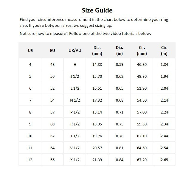 Product size guide
