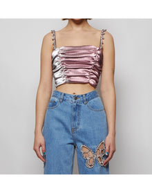 Area | Women | Crystal Spike Ruched Top | Pink x Silver