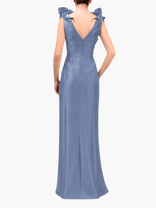 Spring Draped Floral Mikado Gown | Navy