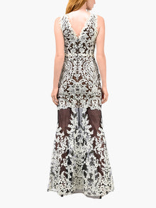 Mirrored Lace Floral Sleeveless Gown | Ivory/Black