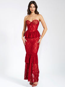 Quennell Lace Corset Maxi Dress | Burgundy
