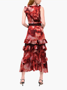 Watercolor Blooms Lace Viscose Maxi Dress | Red