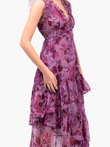 Watercolor Blooms Pleated Chiffon Maxi Dress | Pink