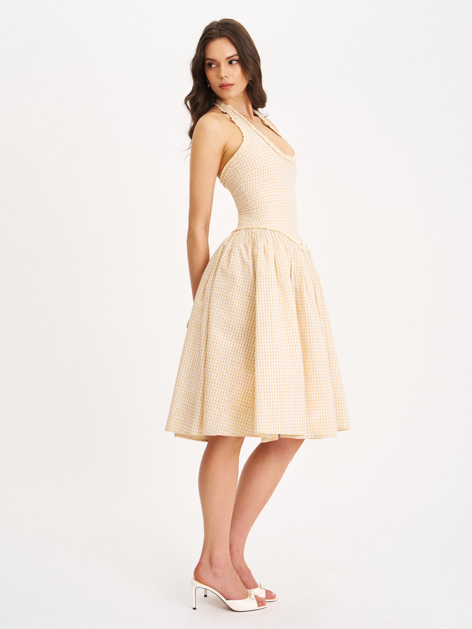 Idella U Neck Midi Dress | Yellow Gingham