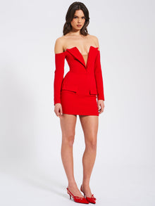 Polina Off Shoulder Long Sleeve Blazer Dress | Red