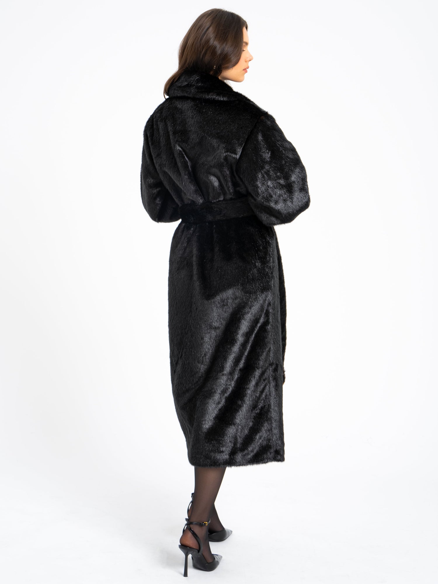 Yahia Vegan Long Faux Mink Coat | Black