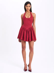 Hadorabra Suede Halter Mini Full Dress | Burgundy