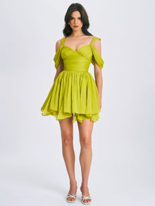 Frani Layered Mesh Mini Dress | Olive Green