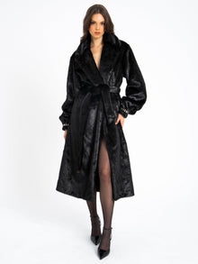 Yahia Vegan Long Faux Mink Coat | Black