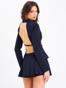 Nasia Double Breast Backless Blazer | Navy Blue