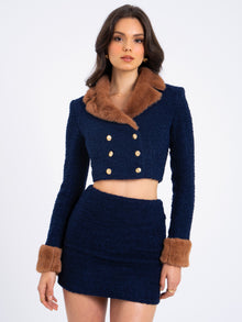 Wylda Boucle Wool Bodycon Mini Skirt | Navy Blue