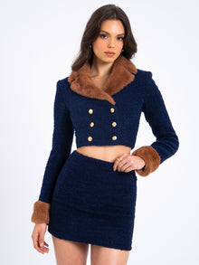 Wylda Boucle Wool Bodycon Mini Skirt | Navy Blue