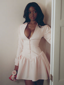 Xabrina Macaron Long Sleeve Shirt Mini Dress | Pink