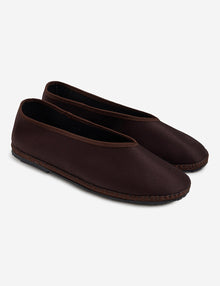 Womens | The Cassio Flat in Heavy Cotton Sateen | Espresso