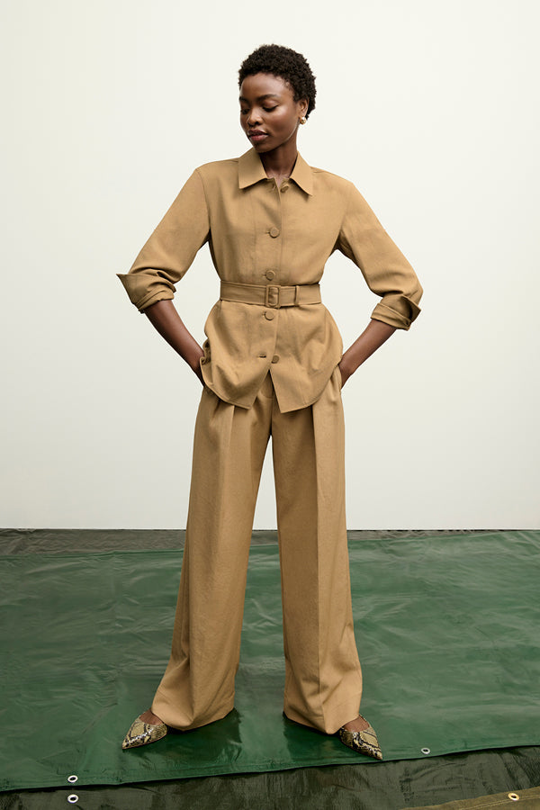 image of a woman wearing the avelyn jacket in macaroon | Exclude