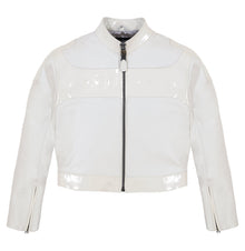 Cropped Patent Leather Moto Jacket | Snow White