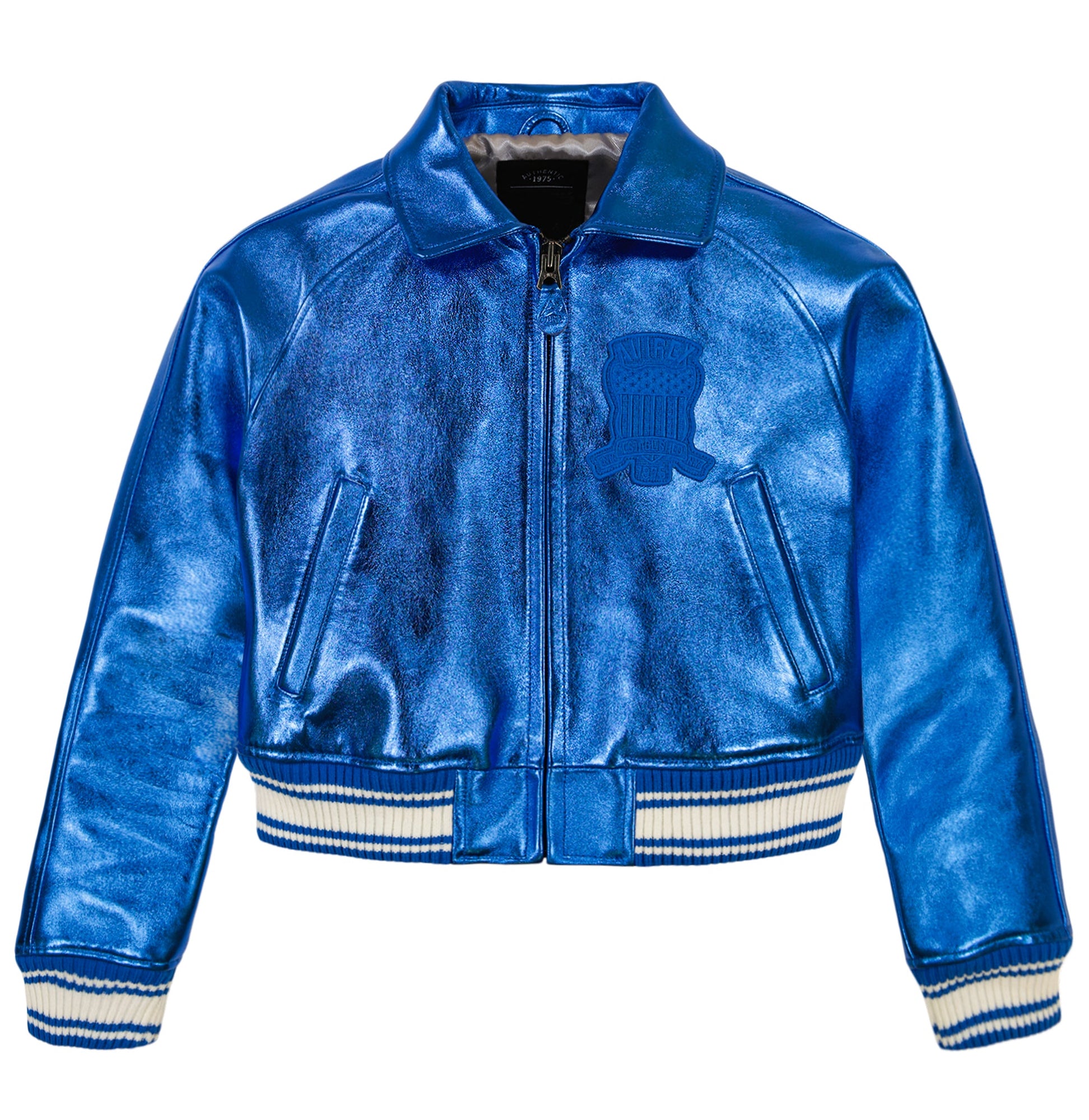 Limited Edition Cropped Metallic Icon Jacket | Electric Blue