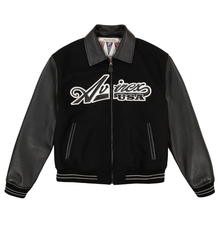 Script Wool Leather Jacket | Black