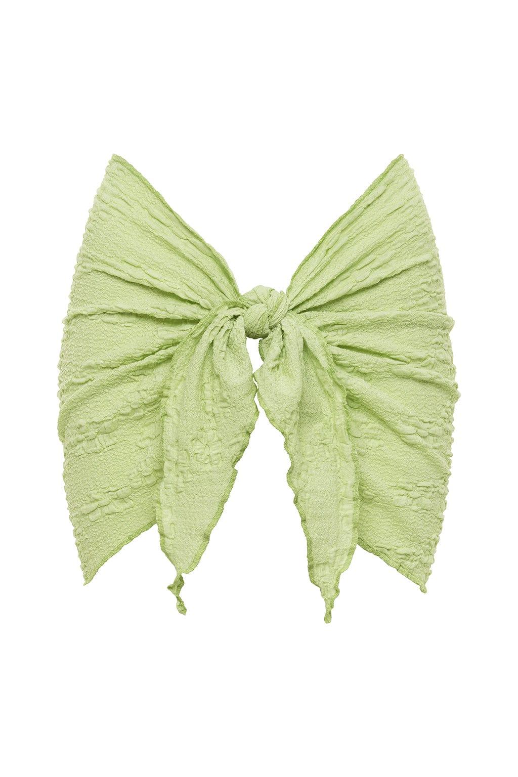 Light green sarong with textured fabric, tied at center with draped pointed ends.