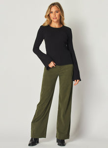 Long Bell Sleeve Rib Crew Tee | Black