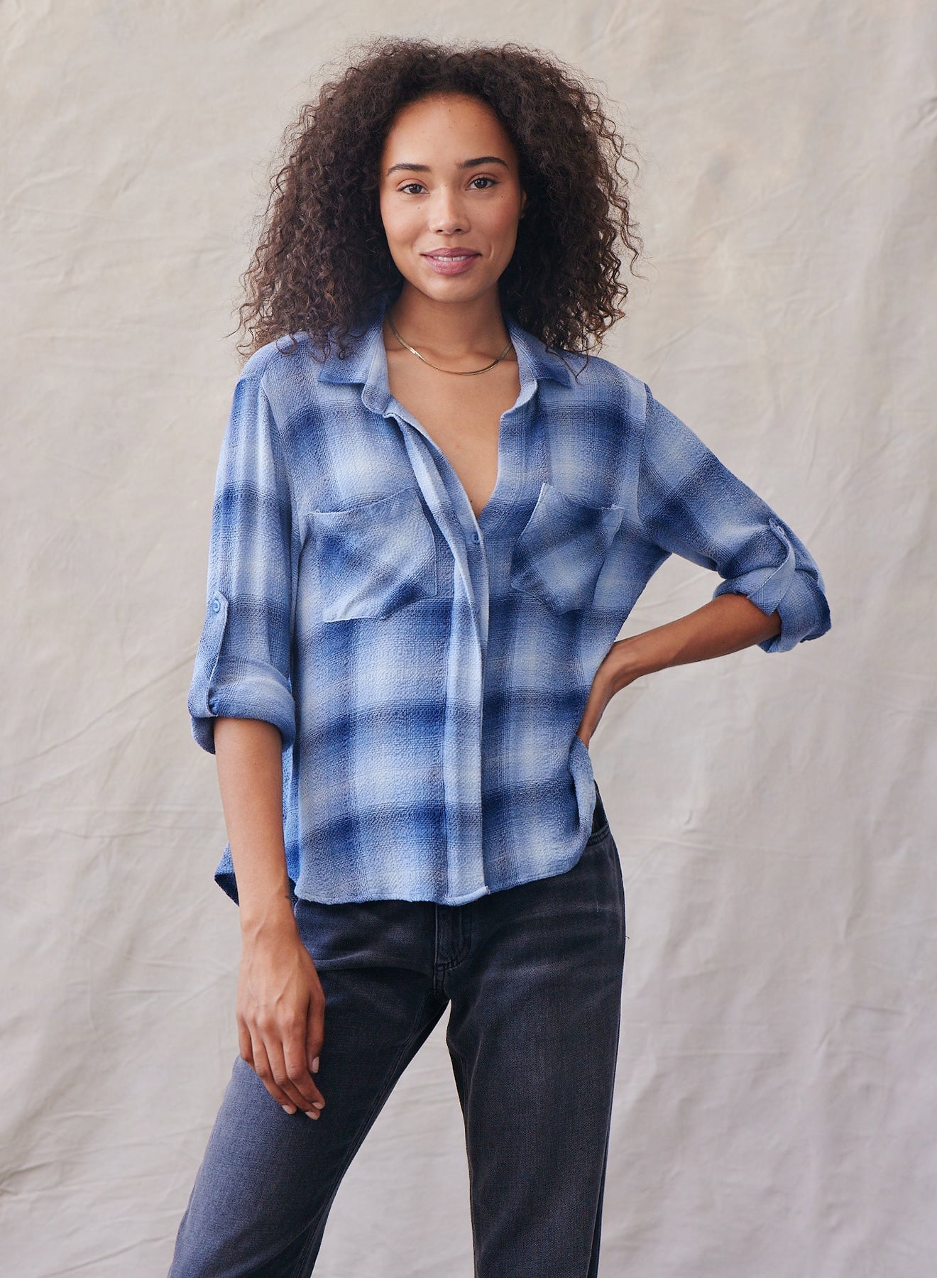 Split Back Button Down | Indigo Heather Plaid