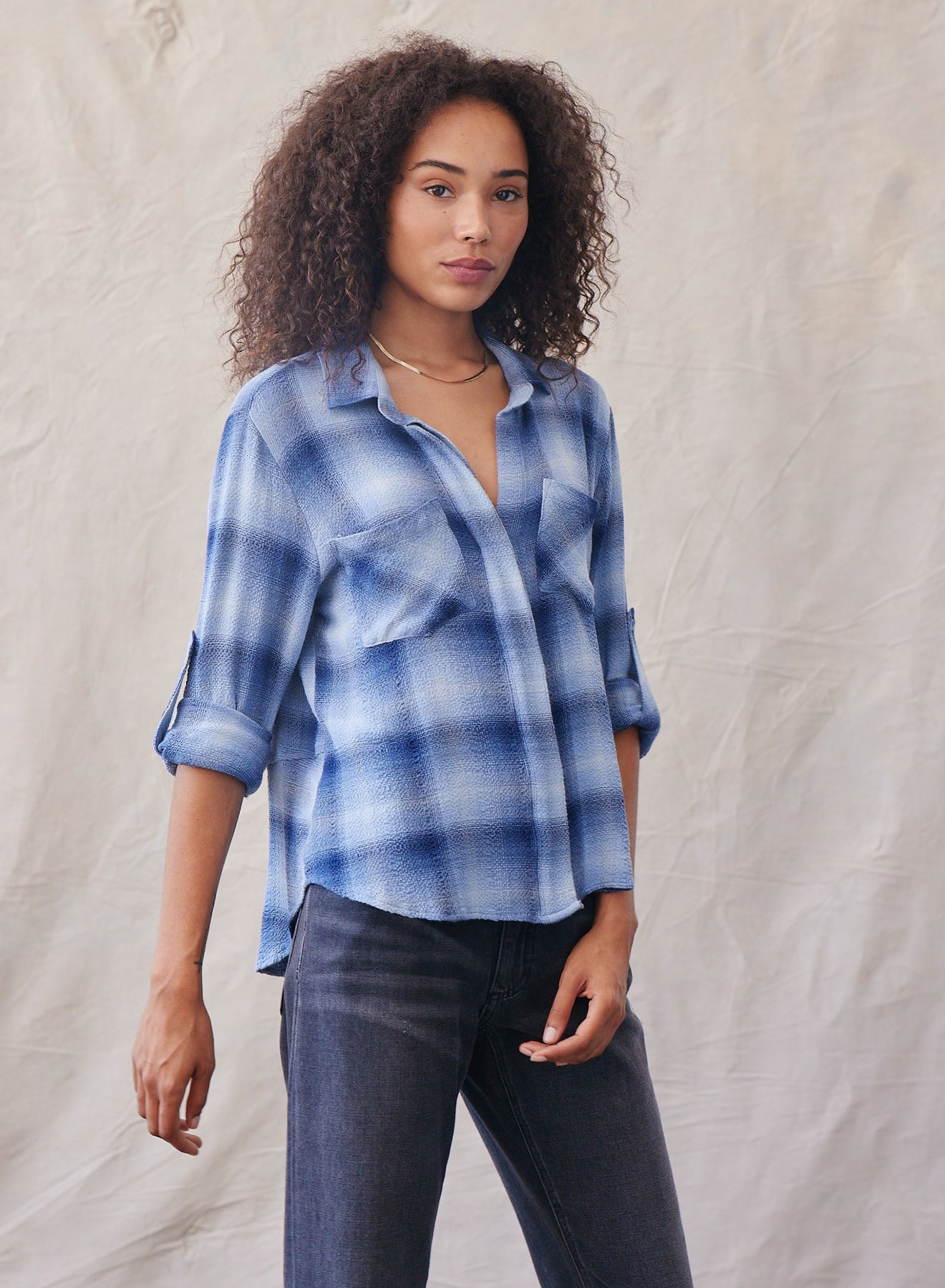 Split Back Button Down | Indigo Heather Plaid