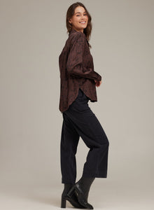 Long Sleeve Rounded Hem Button Down | Brown Snake Print