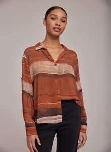 Capri Button Down | Rust Stripes Print