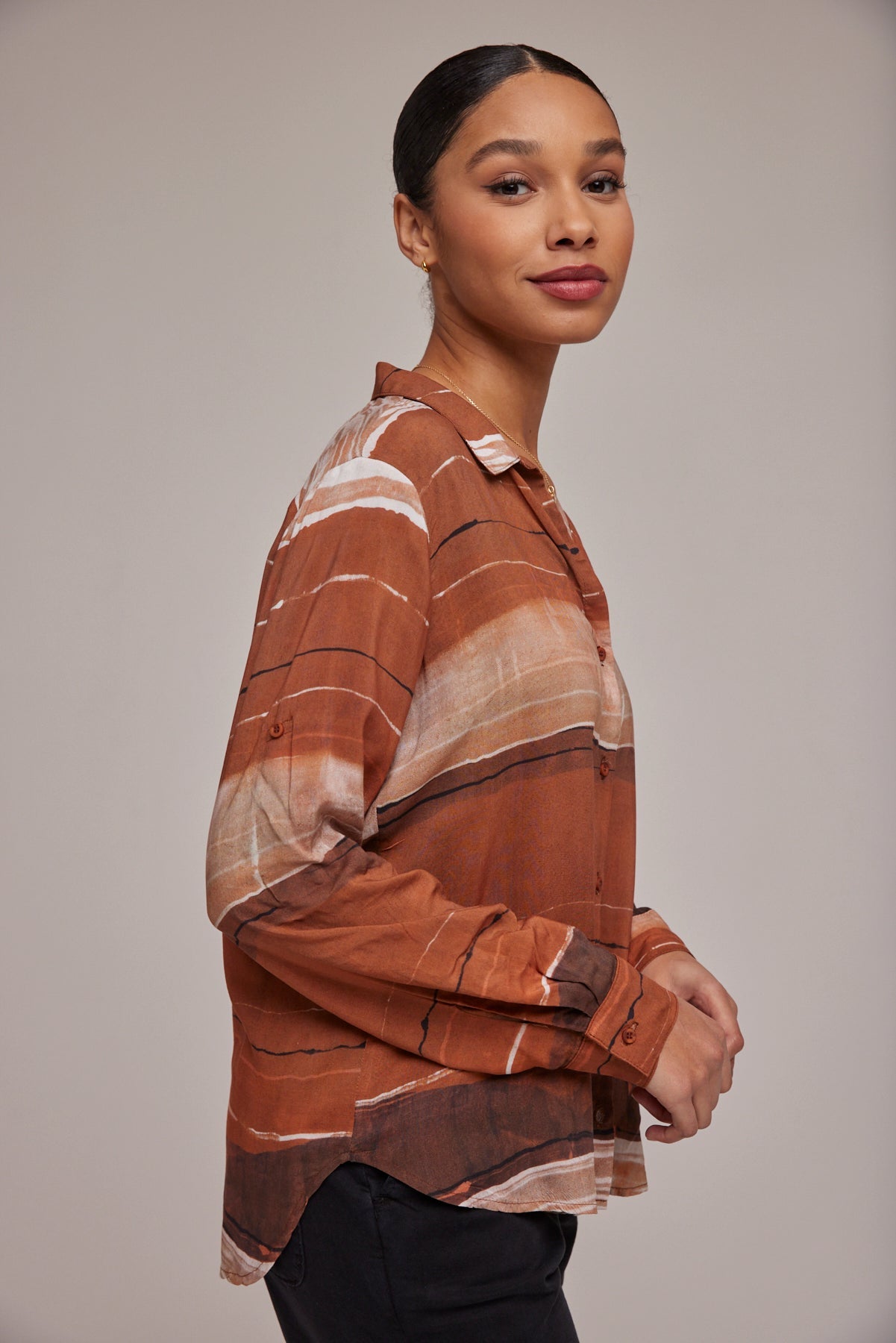 Capri Button Down | Rust Stripes Print