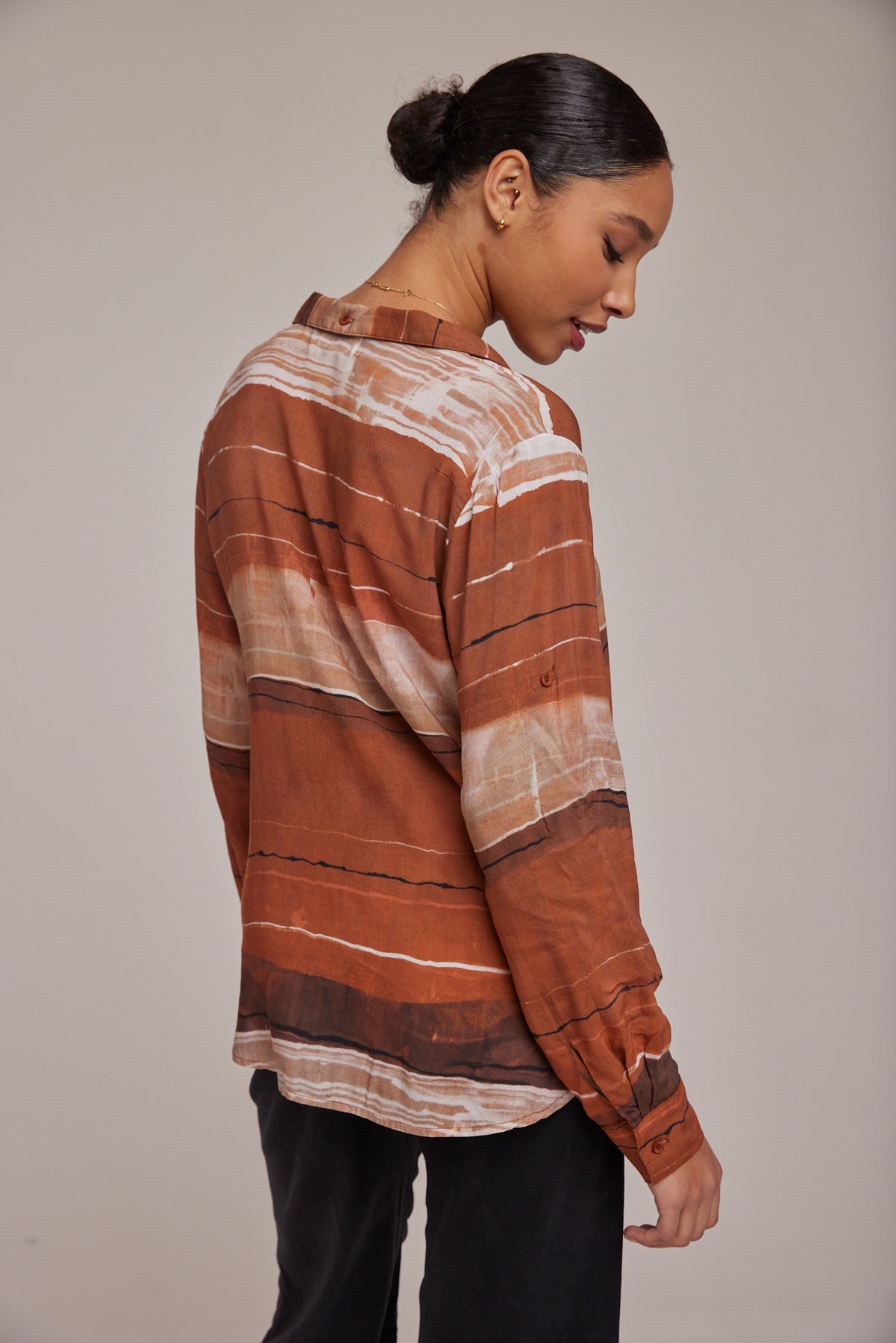 Capri Button Down | Rust Stripes Print
