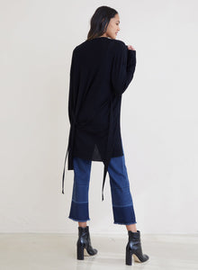 Belted Rib Knit Cardigan | Black