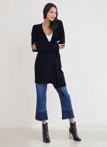 Belted Rib Knit Cardigan | Black