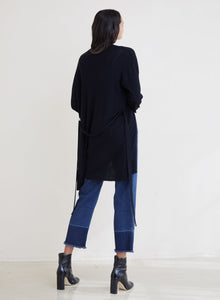 Belted Rib Knit Cardigan | Black