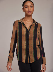 Hidden Placket Button Down | Golden Stripes Print